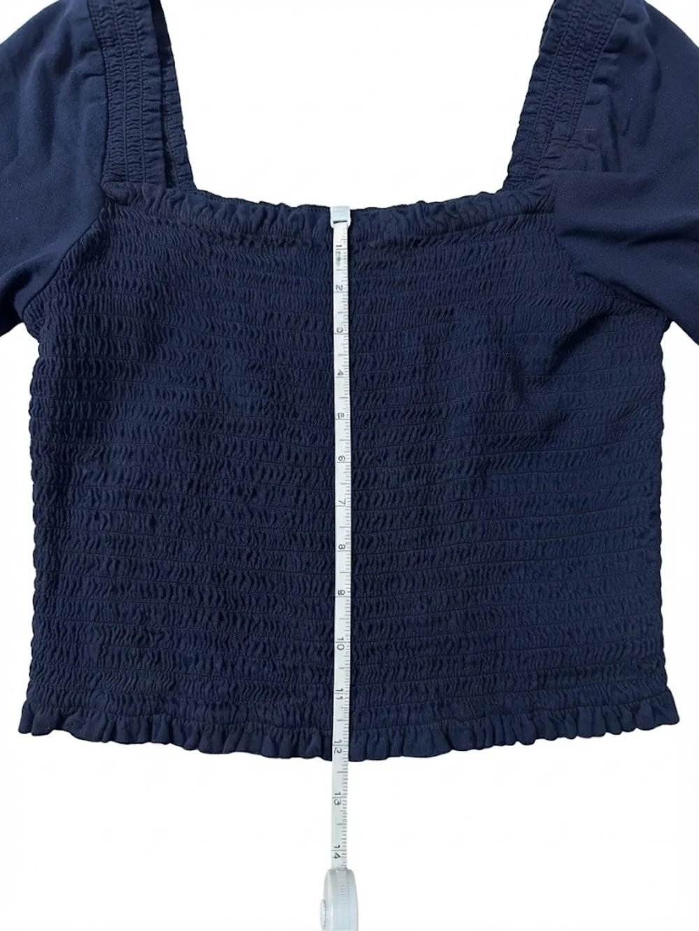LOFT Navy Smocked Square Neck Puff Sleeve Blouse L